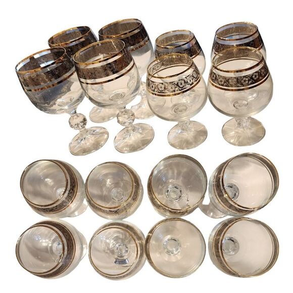 Set Of 8 Cristalline Bohemia Czech Crystalex Glasses Gold Rim 1970s Vintage - Picture 6 of 9